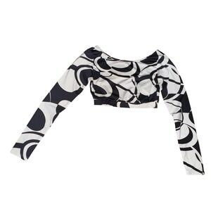 Mila Krasna Black White Swirl Print Long Sleeve Crop Top Small Yoga Y2K Rave Gym
